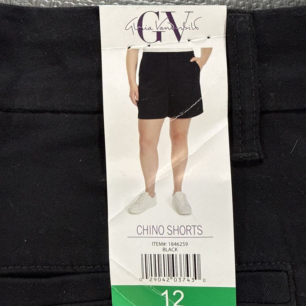 Gloria Vanderbilt Mid Rise Black Chino Shorts Womens Size 12 NWT